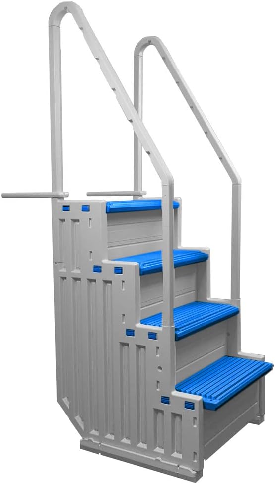 Confer Plastics Above Ground Swimming InPool Step & Ladder | Heavy Duty | White Frame with Blue & Gray Steps | Deck Height Up to 60 Inches | Enter & Exit Your Pool Safely
