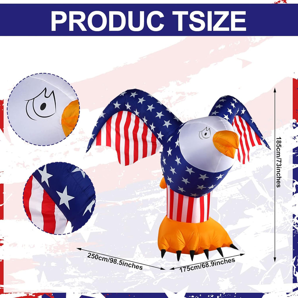 6 ft 4th of July Inflatable Decoration Patriotic American Inflatable Eagle with Built-in LED Light and Blower, Blow up Party Decor for Lawn Garden Independence Day Outdoor Indoor
