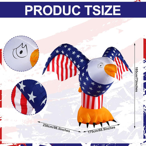 6 ft 4th of July Inflatable Decoration Patriotic American Inflatable Eagle with Built-in LED Light and Blower, Blow up Party Decor for Lawn Garden Independence Day Outdoor Indoor