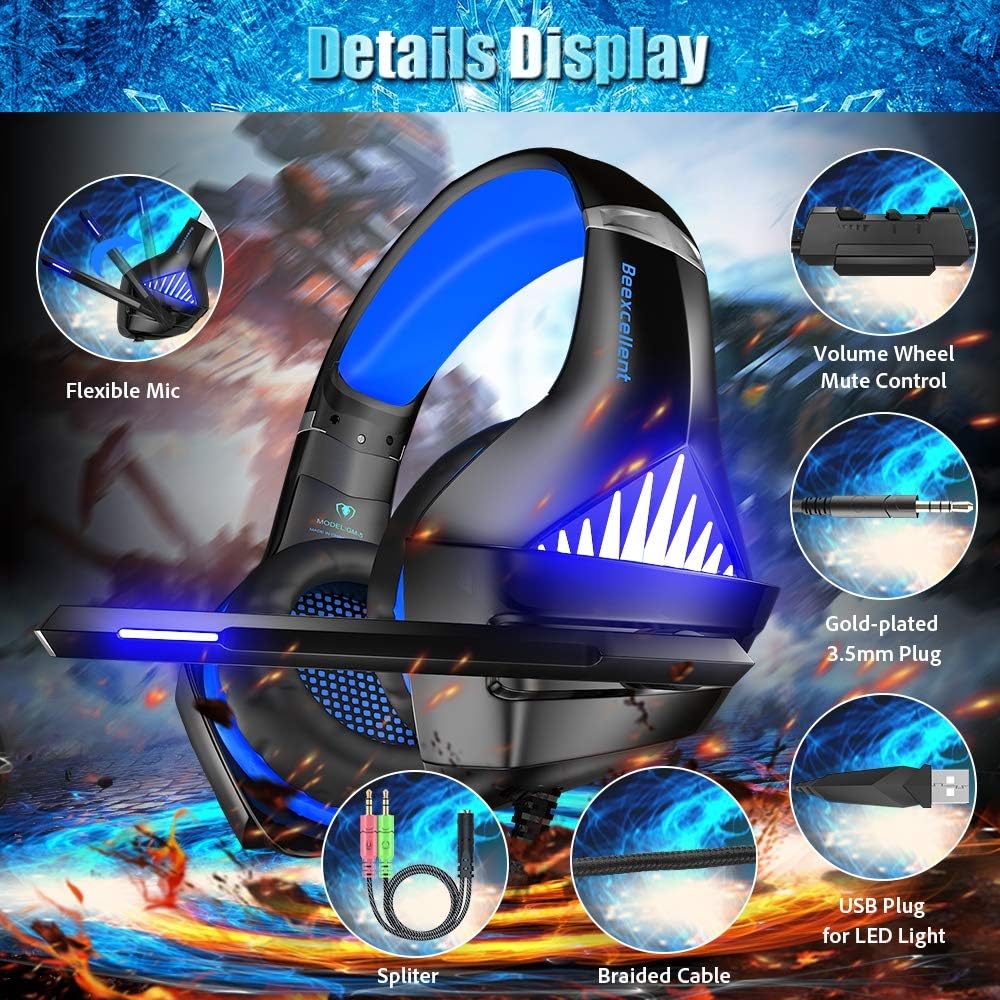 BENGOO GM-5 Stereo Gaming Headset for Xbox One, PS4, PC with Mouse, Noise Cancelling Over Ear Headphones with Mic, LED Light, Gaming Mouse Wired with 3200 DPI Adjustable and 6 Programmed Buttons