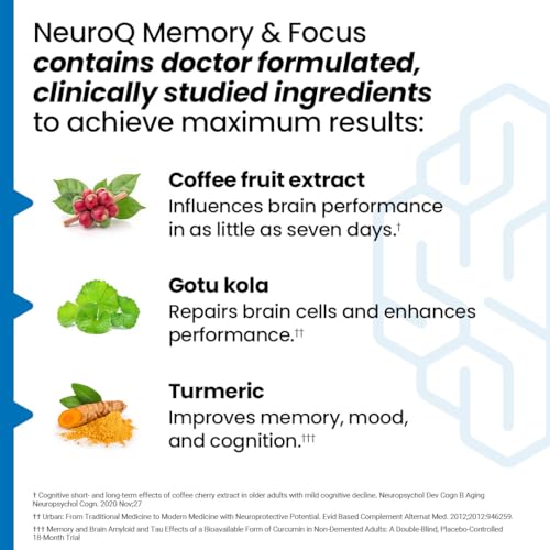 NeuroQ Memory & Focus - Boosts Cognitive Performance & Healthy Brain Function - Neuroprotective Formula by Dr. Dale Bredesen - Gotu Kola Ginkgo Phosphatidylserine Coffee Fruit & Propolis - 60 Capsules