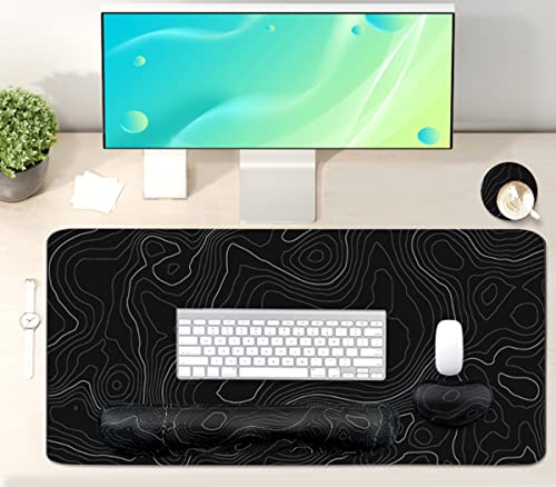 Ergonomic Large Mouse Pad and Keyboard Wrist Rest, Desk Pad for Keyboard and Mouse, 4-in-1 Large Gaming Mouse Pad with Wrist Support for Home Office Study Game-Green Leaves