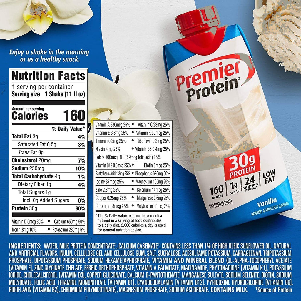 Premier Protein High Protein Shakes Variety Sampler Pack, 11 Fl. Oz Each - Cafe Latte, Chocolate, Vanilla, Caramel, Cake Batter, Chocolate Peanut Butter - 2 of Each Flavor (12 Pack) in The Award Box Packaging