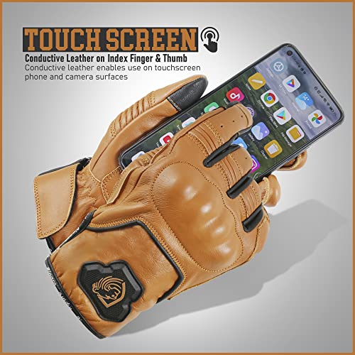 Genuine Leather Motorcycle Gloves Street Riding Gloves Knuckle Protection with Mobile Phone Touchscreen Motorbike Racing Cruiser Gloves