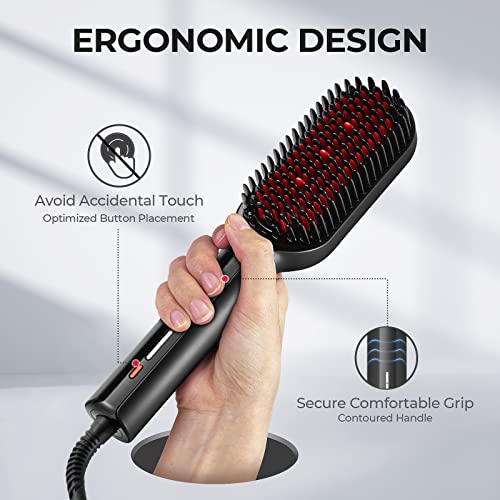 TYMO Hair Straightener Brush - Upgraded Ionic Plus Straightening Brush with Dense Bristles, 16 Temps, Dual Voltage | Heat Brush Straightener for Women | Flat Iron Comb for Thick Curly Hair