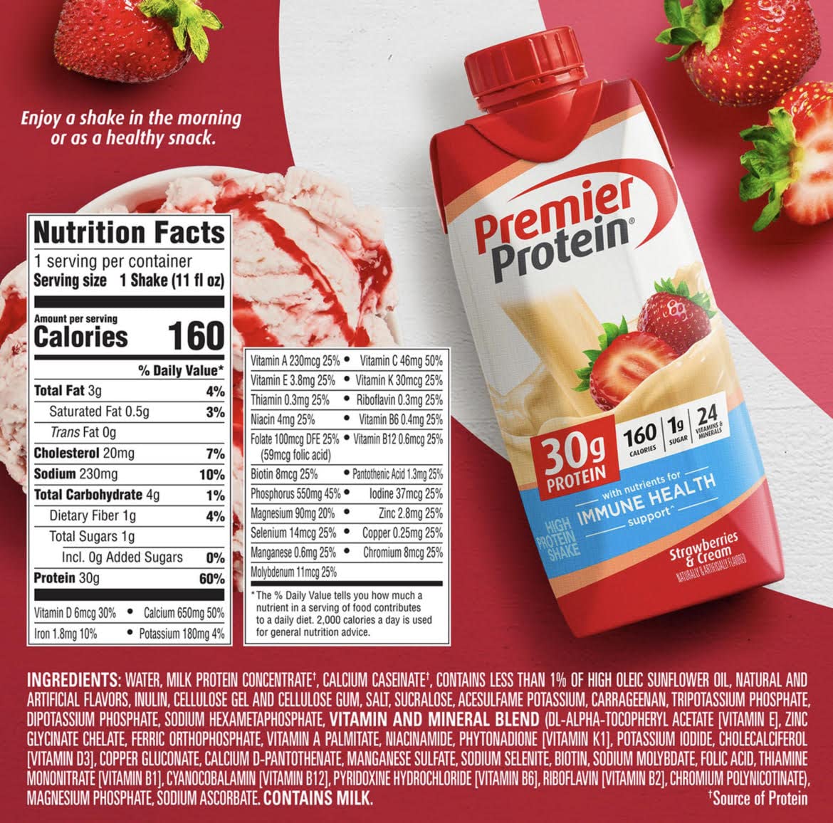 Premier Protein High Protein Shake, Strawberry Cream, Chocolate, and Vanilla Variety (11 Fl oz. 12pk) World Group Packing Solutions, Total:132.0 Fl Oz