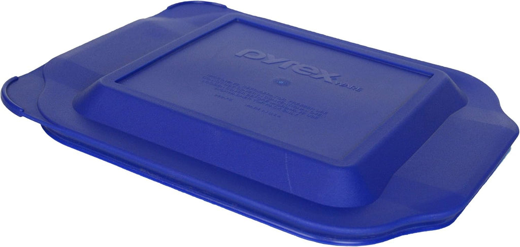Pyrex (2) 222 Square Glass Baking Dishes & (2) 222-PC Blue Lids Made in the USA