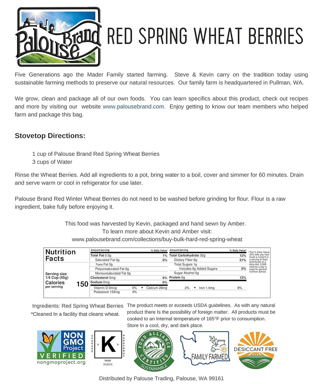 Hard Red Spring Wheat Berries | 25 LBS | Emergency Food Storage Bucket | Non-GMO | Grown on Our Family Farm | Bulk