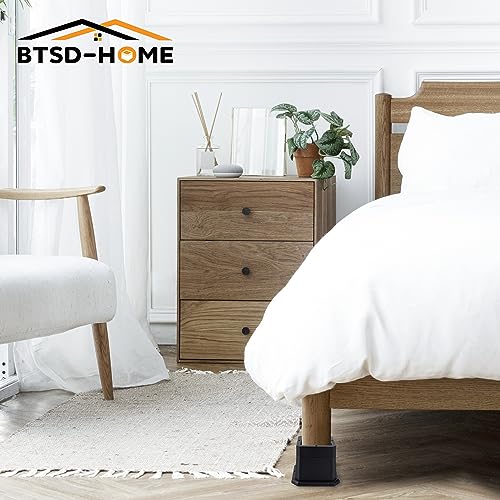 BTSD-home Adjustable Bed Risers 1 or 2 Inch Heavy Duty 8 Pack Furniture Risers Dorm Bed Risers Table Desks Legs Extenders Blocks Black