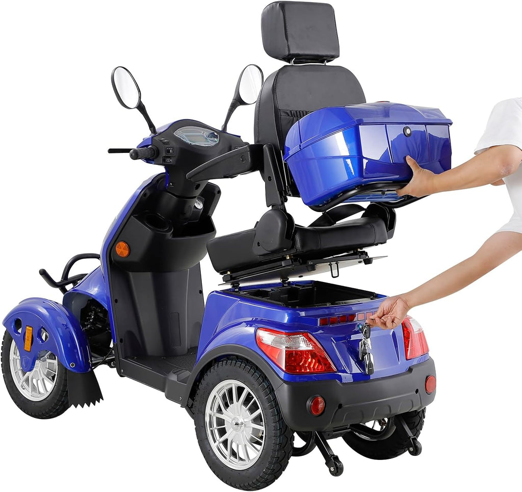 Heavy Duty 4 Wheel Mobility Scooters for Seniors & Adults 500lbs Capacity - Electric Powered Chair - 800W All Terrain Fast Mobility Scooter for Travel w/Long Range Battery Remote Key, Blue