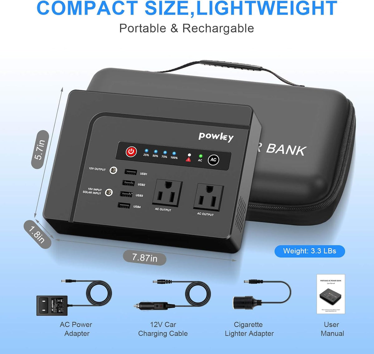 Powkey Portable Power Station 200W and 100W Portable Solar Generator, 146Wh / 97.68Wh Portable Battery Pack with DC USB AC Outlets, Lithium Battery Backup for Camping Travel RV Outdoor Home Outage
