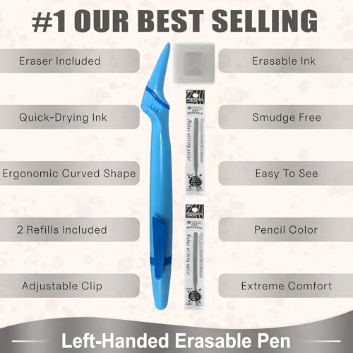 Lefty’s Left Handed Erasable Pen No Smear - Smudge Free Soft Grip - Effortless Writing Comfort - Quick-Dry Pens for Back to School - Gifts for Left-Handed People, Lefty Adults, Kids