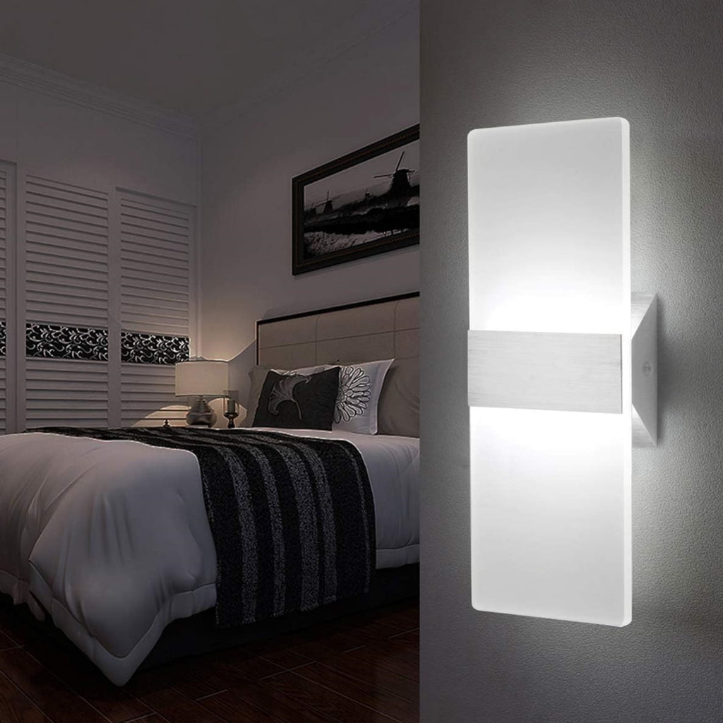 LED Wall Sconce Modern Wall Light Lamps 12W Cool White 6000K Up and Down Indoor Acrylic Lighting Fixture for Living Room Bedroom Hallway Conservatory Home Room Decor Not Dimmable No Plug(3 Pack)