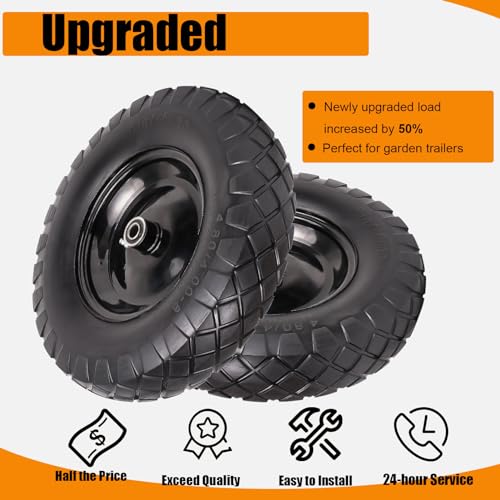 Wheelbarrow Tires 4.80/4.00-8 Flat Free-16"Universal Solid Wheels with 5/8" & 3/4" Bearings for Wheelbarrows/Hand Truck/Garden Trailers/Cart, Non-Slip Wheel Barrow Wheels and Tires Kit (2 Pack)