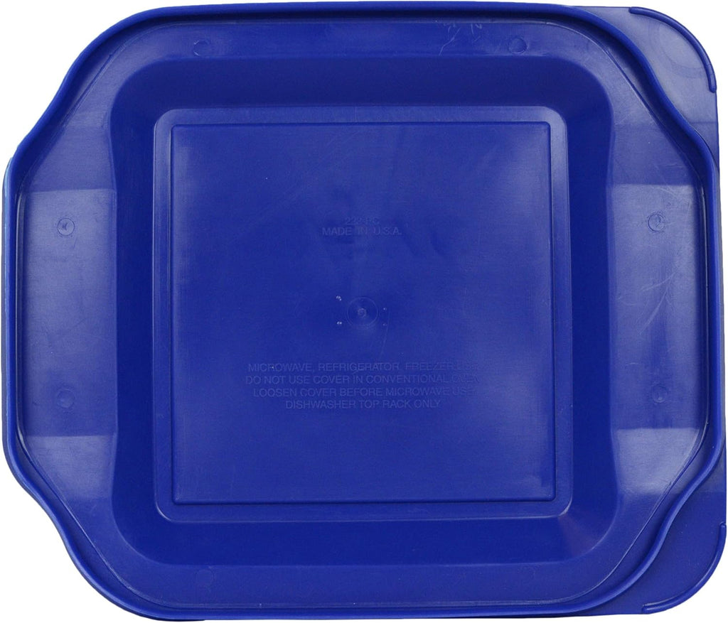 Pyrex (2) 222 Square Glass Baking Dishes & (2) 222-PC Blue Lids Made in the USA
