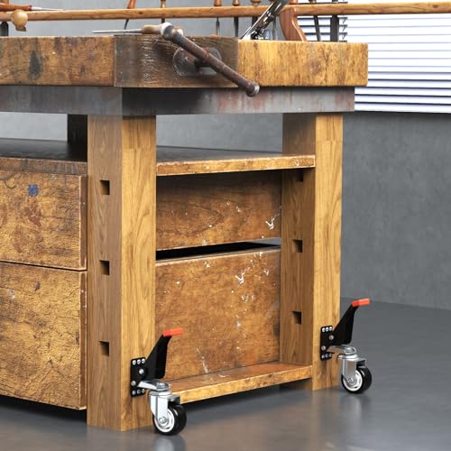 SPACEKEEPER Workbench Casters Kit 880 Lbs - 3 Inch Heavy Duty Retractable Caster Designed for Workbenches Machinery & Tables, 4 Pack