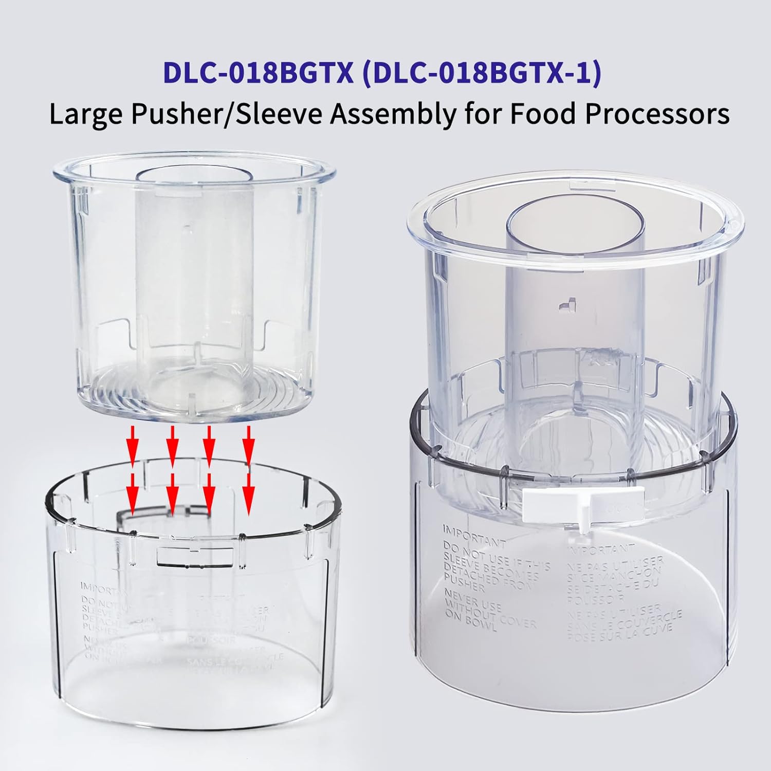 DLC-018BGTX (DLC-018BGTX-1) Large Pusher and Sleeve Assembly Fit for Food Processors, Compatible with Cuisinart Tritan Custom Food Processor DFP-14BCN, DLC-8S, DFP-14, DFP-11