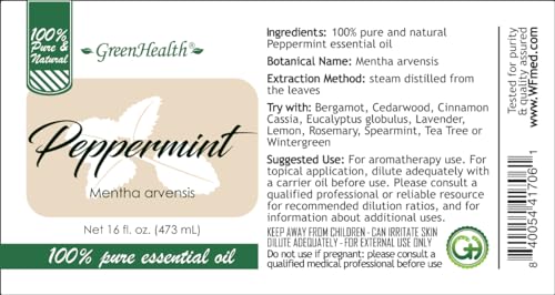 Pack of 2-16 fl oz - Peppermint Essential Oil - 100% uncut - GreenHealth