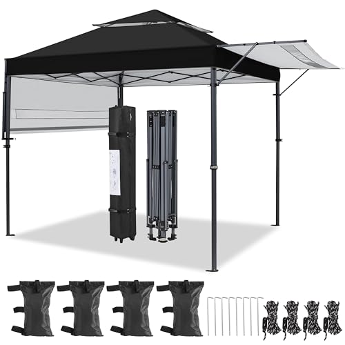 Yaheetech 10x17ft Pop Up Canopy with Awnings, 2-Tier Outdoor Canopy Tent, Heavy Duty Instant Shelter with Ventilation, Adjustable Dual Half Awnings & Wheeled Carry Bag, One-handed Set-up, Black