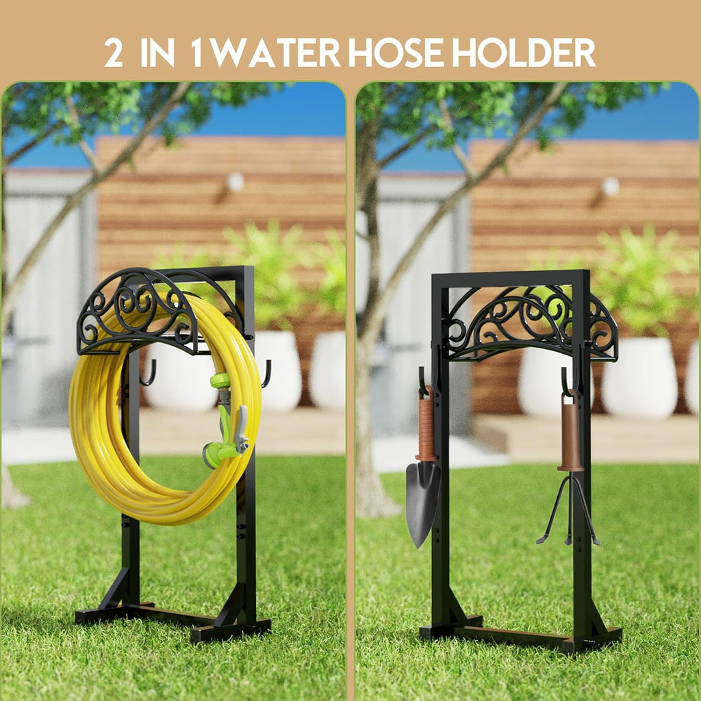 Garden Hose Holder, Detachable Metal Water Hose Holder, Freestanding Heavy Duty Hanger Storage Stand for Outside Yard