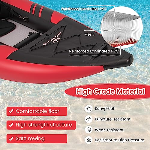 Goplus Inflatable Kayak, 2-person Kayak Set for Adults with 507 LBS Weight Capacity, 2 Aluminium Oars, EVA Padded Seat, 2 Fins, Hand Pump, Carry Bag, Repair Kit, Portable Touring Kayaks