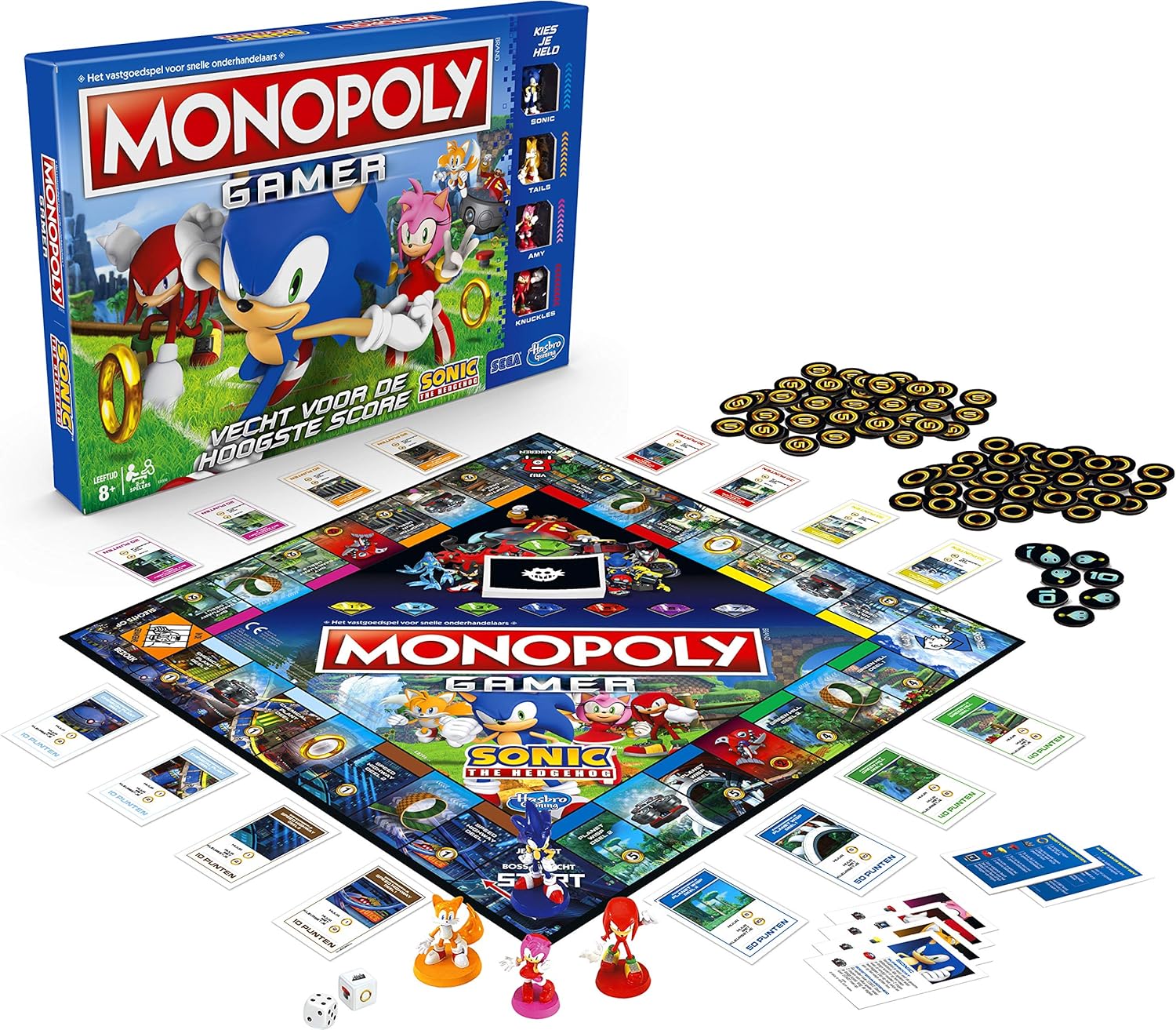 Monopoly Gamer Sonic The Hedgehog Edition Board Game for Kids Ages 8 & Up; Sonic Video Gamer Themed Board Game