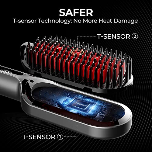 TYMO Hair Straightener Brush - Upgraded Ionic Plus Straightening Brush with Dense Bristles, 16 Temps, Dual Voltage | Heat Brush Straightener for Women | Flat Iron Comb for Thick Curly Hair