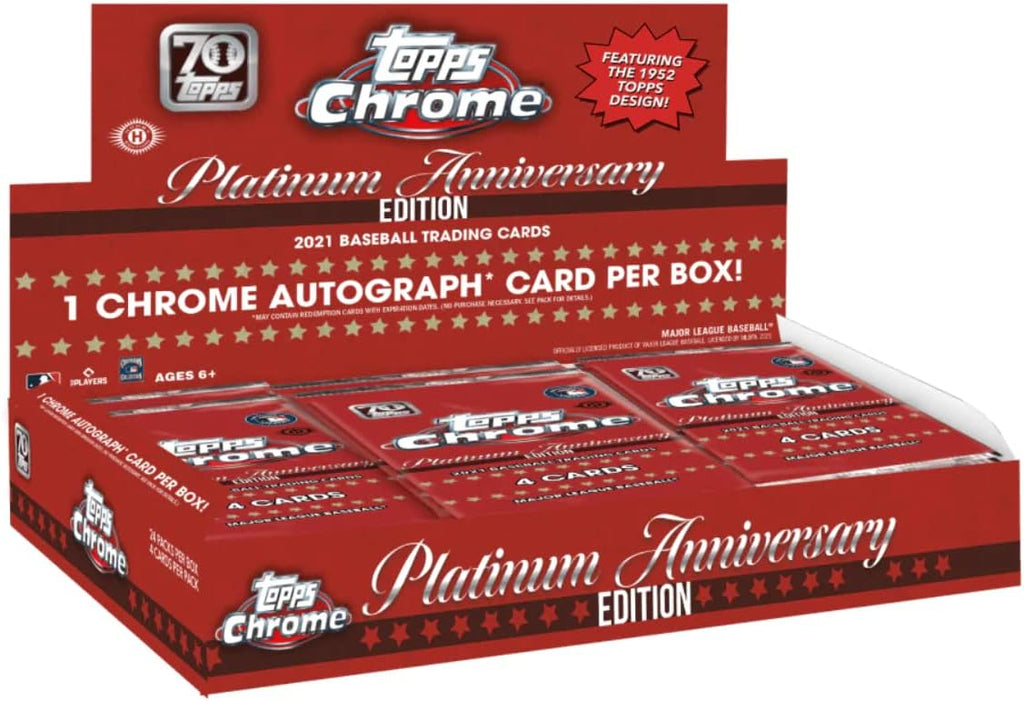 2021 Topps Chrome Platinum Baseball Anniversary Hobby Box (24 Packs/4 Cards: 1 Auto)