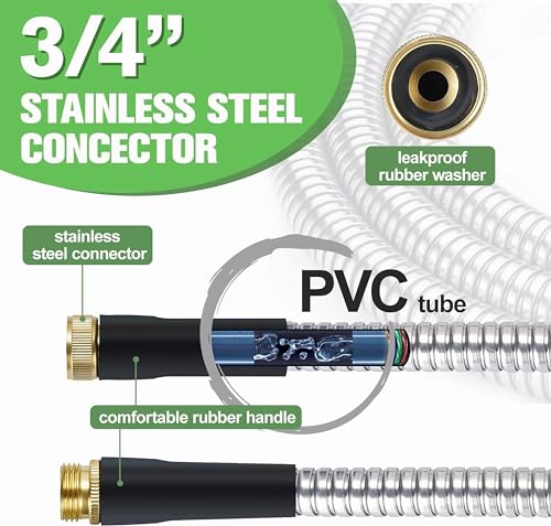 100FT Stainless Steel Garden Hose - Heavy Duty, Kink & Tangle Free, Bite Proof, Puncture Resistant with Connectors - Ideal for Outdoor Watering & Cleaning