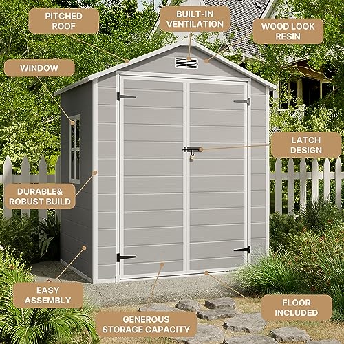 Gizoon 5x3 FT Resin Outdoor Storage Shed with Floor, Waterproof Lockable Storage Shed with Window, Plastic Outside Tool Storage Shed for Garden, Backyard, Patio, Lawn, Gray