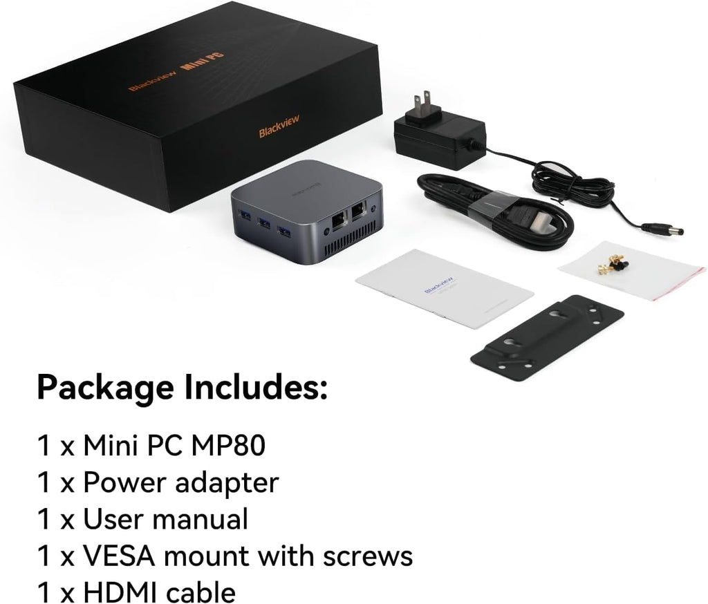Blackview MP80 Mini PC Intel 12th N95(up to 3.4GHz), 16GB LPDDR5 512GB M.2 SSD Mini Desktop Computers Win 11, Support Dual LAN, 3 HDMI, 2.4/5G WiFi, 4K UHD