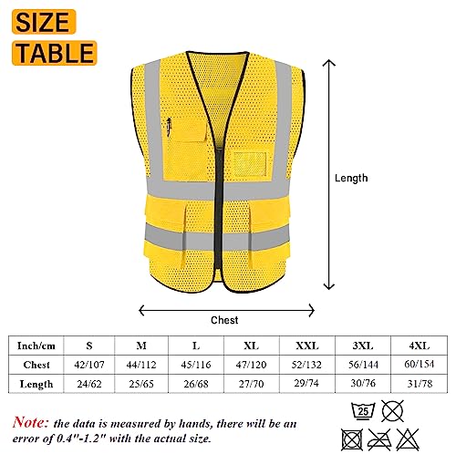 HYCOPROT High Visibility Mesh Safety Reflective Vest with Pockets and Zipper, Meets ANSI/ISEA Standards