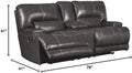 BOWERY HILL Leather Power Reclining Loveseat with Cup Holders in Gray
