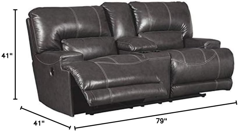 BOWERY HILL Leather Power Reclining Loveseat with Cup Holders in Gray