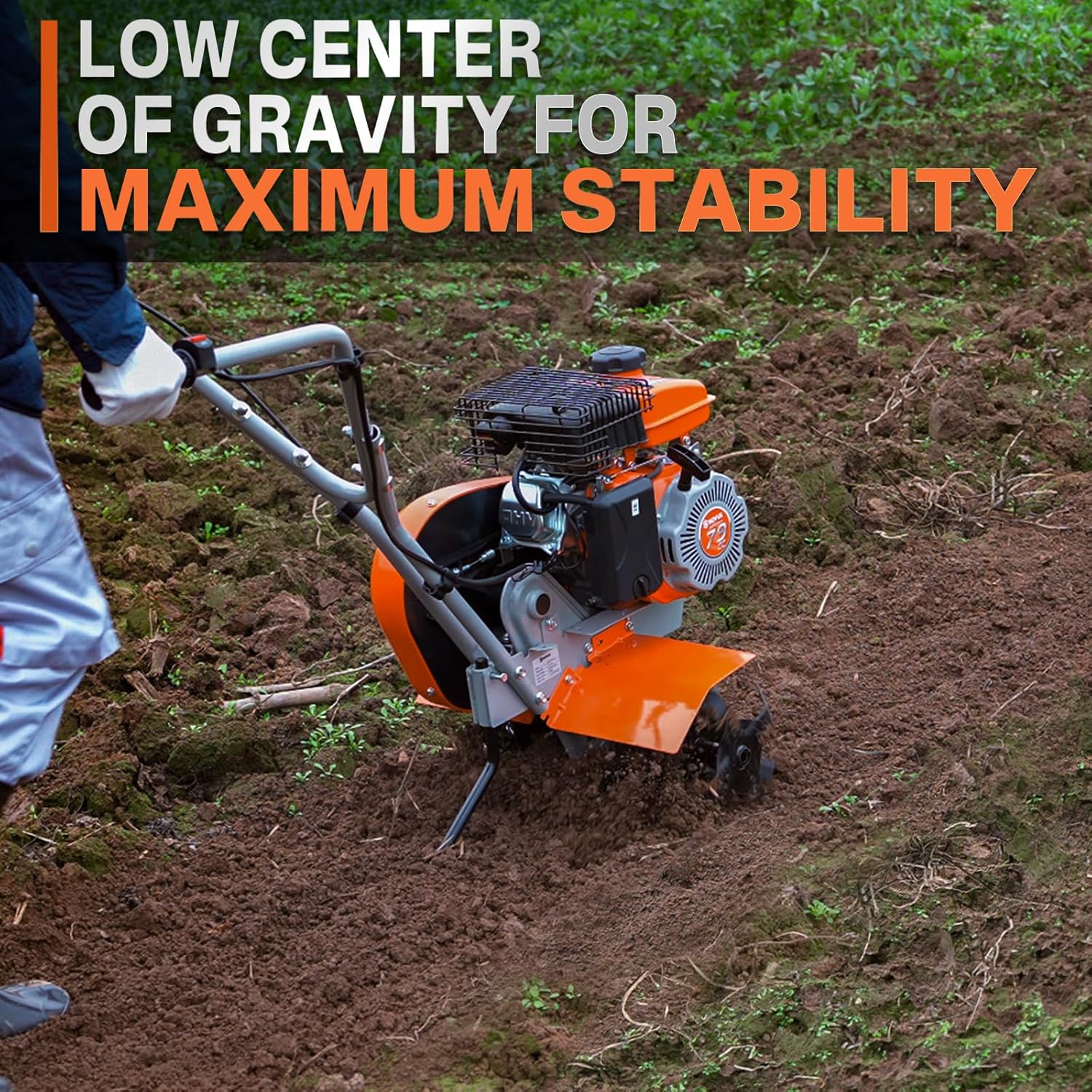 NOVUS 17-Inch Gas Tiller for Gardening, 2-in-1 Gas Powerd Front Tine Tiller Cultivator, 79 cc 4-Cycle Gas Engine, Toolless Tilling Width Adjustment, Forged Steel Tines, Integrated Transport Wheels