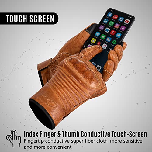 aaasportx Motorcycle Gloves Leather with Touchscreen Function - Protectors Motorcycle Gloves for Men and Women for All Weather - Full Finger Leather Gloves with Non-Slip Pads