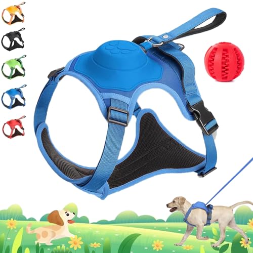 Poochbark 3 in 1 Dog Harness with Built-in Leash, Dog Harness with Retractable Leash, Adjustable Soft Padded Dog Vest, Auto-Lock & No-Pull Control, Dog Harness Medium Size Dog (Black, M)