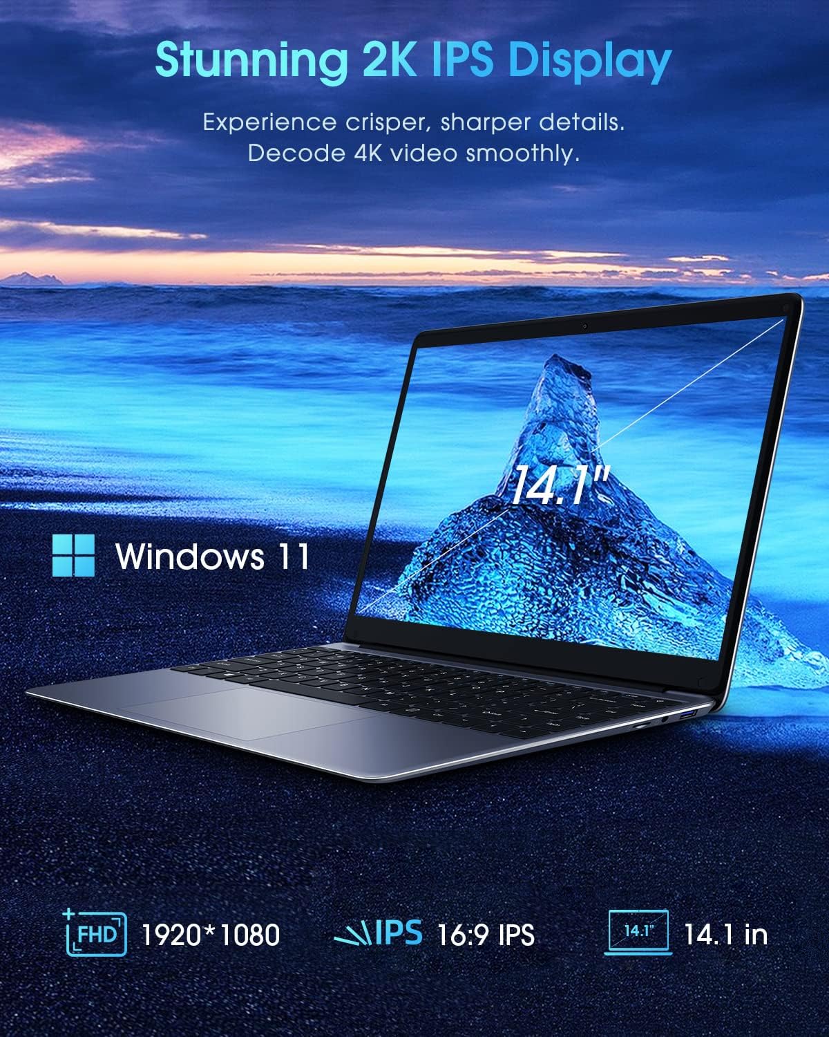 CHUWI HeroBook Pro 14.1'' Laptop with Travel Laptop Backpack, 256GB SSD 8GB RAM, Windows 11 Laptop, 1TB SSD Expand, Intel Celeron N4020(up to 2.8GHz), 2K FHD IPS Display
