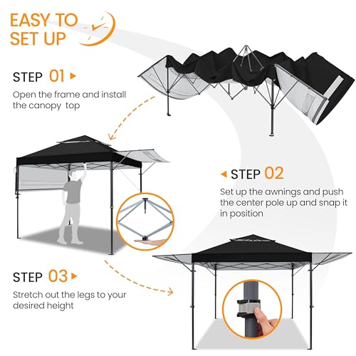 Yaheetech 10x17ft Pop Up Canopy with Awnings, 2-Tier Outdoor Canopy Tent, Heavy Duty Instant Shelter with Ventilation, Adjustable Dual Half Awnings & Wheeled Carry Bag, One-handed Set-up, Black