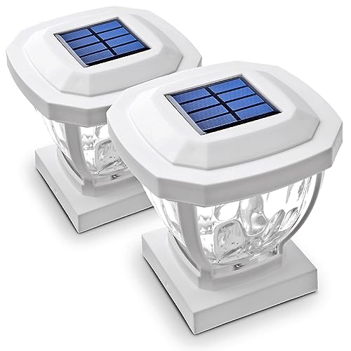 Home Zone Security Solar Post Cap Lights - Decorative Glass LED Outdoor Fits 3.5 x 3.5 in. Post Lights, Black (2-Pack)