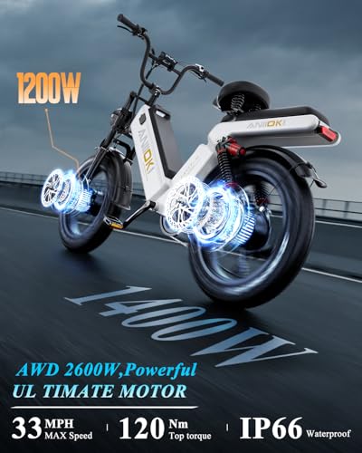 ANIIOKI eBike,Electric Bike,48/52V 60Ah Electric Commuting Bike,200Miles Long Range, Peak 1400W/1600W/2600W Power Ebike, Electric Bicycle for Adults