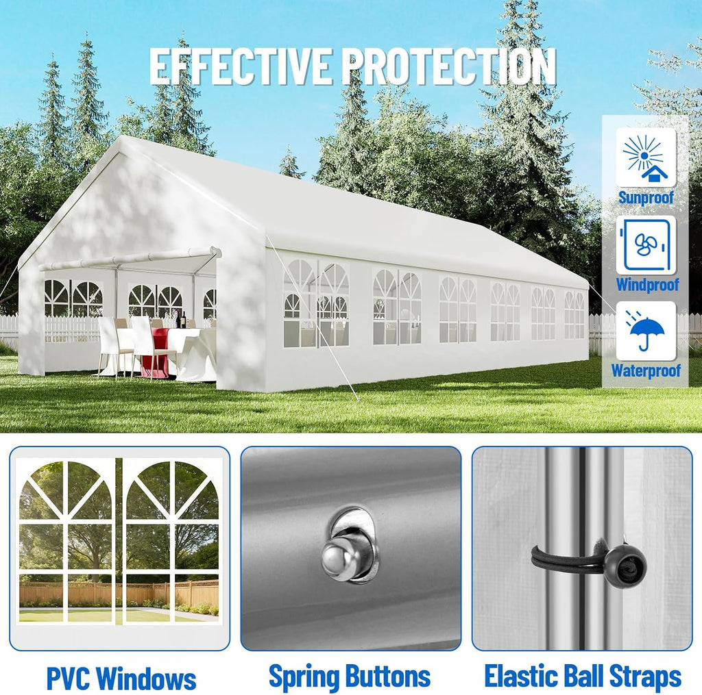 20'x40' Party Tent Outdoor Heavy Duty Gazebo Wedding Tent White Canopy Carport Event Shelters with Removable Sidewall Windows for Patio Outdoor Garden Events