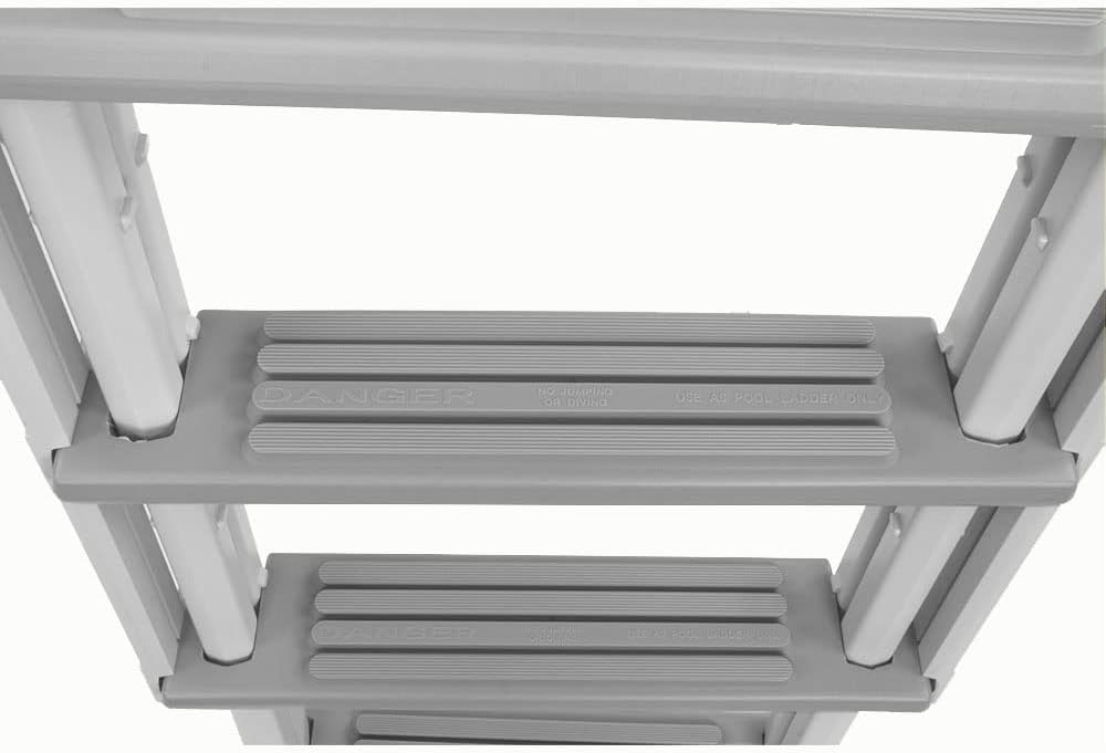 Confer Plastics Above Ground Swimming InPool Step & Ladder | Heavy Duty | White Frame with Blue & Gray Steps | Deck Height Up to 60 Inches | Enter & Exit Your Pool Safely
