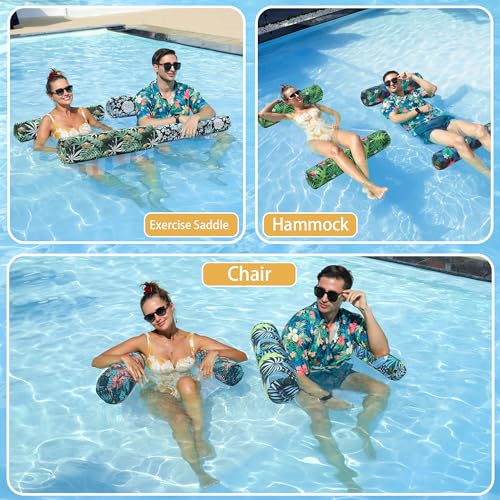 FindUWill Fabric Pool Floats Hammock, XL, 2 Pack Inflatable Water Floaties 4-in-1 (Saddle, Lounge Chair, Drifter), Lake, Beach, Pool Accessories for Adults