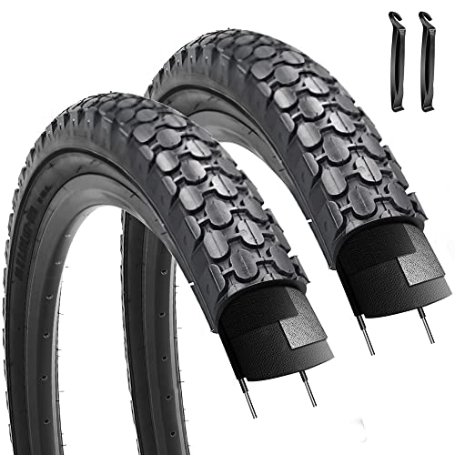2 Pack 26" x 2.125" Inch Beach Cruiser Bike Tires with or Without Tire Levers Folding Bicycle Comfortable Replacement Tires Black Wall/White Side Wall with or Without Inner Tubes