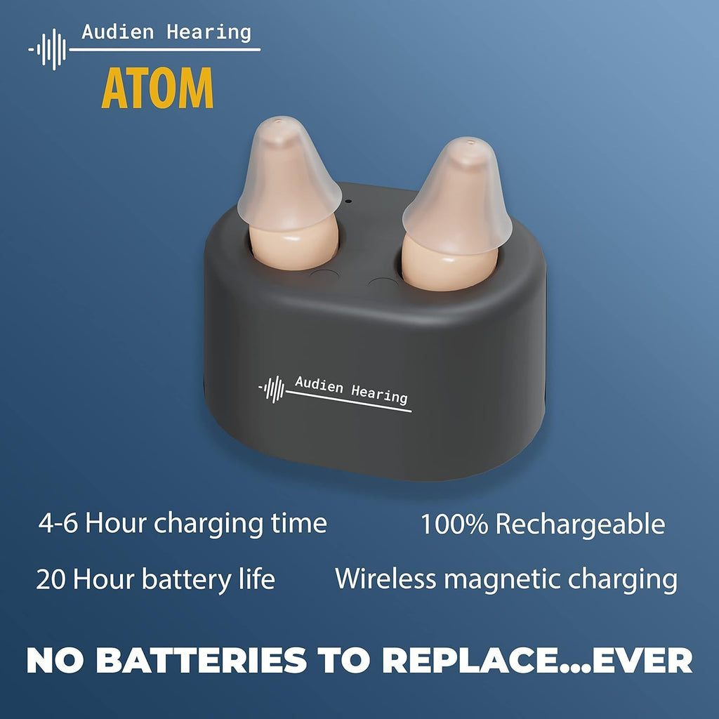 Audien Hearing ATOM Rechargeable Hearing Amplifier + Accessory Kit