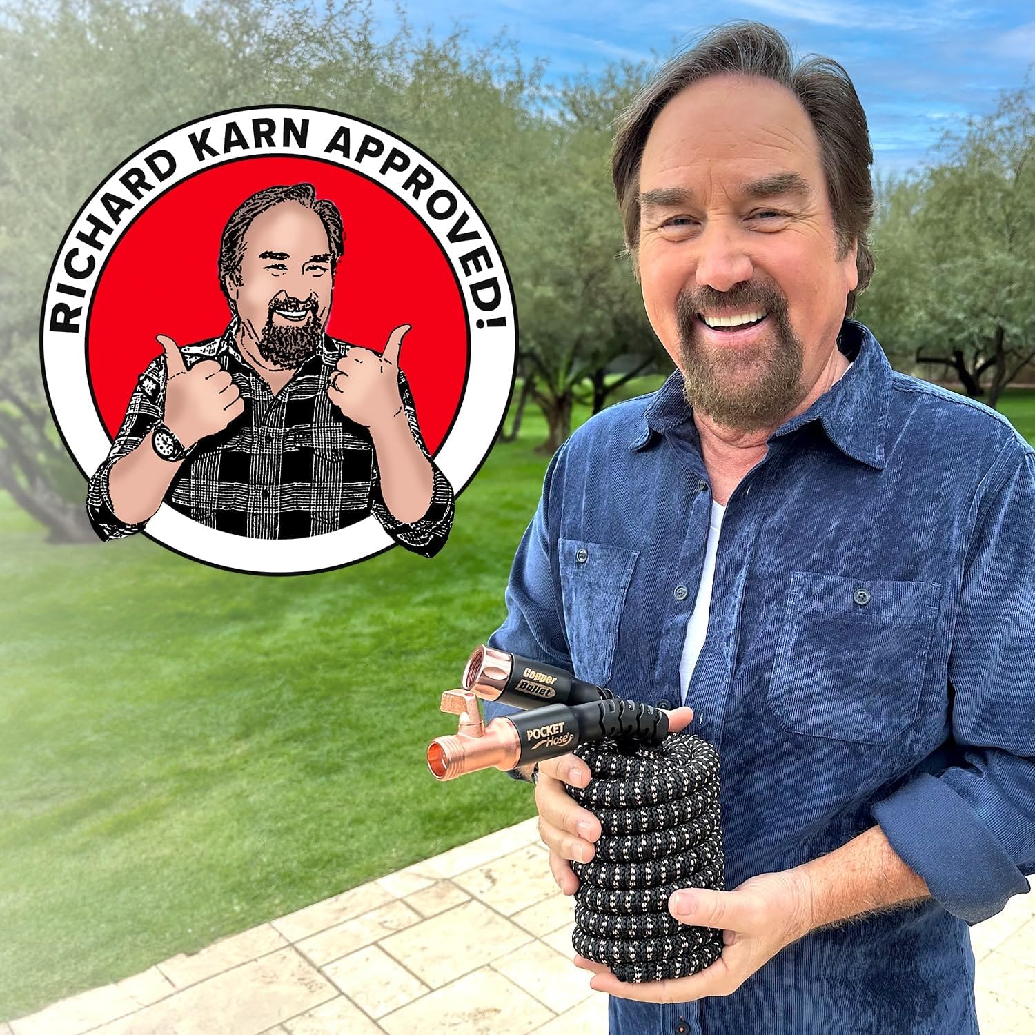 Pocket Hose Copper Bullet Expandable Garden Hose w/10 Pattern Thumb Spray Nozzle AS-SEEN-ON-TV 50 FT 650psi 3/4 in Patented Lead-Free Ultra-Lightweight Solid Copper Anodized Aluminum Fittings No-Kink
