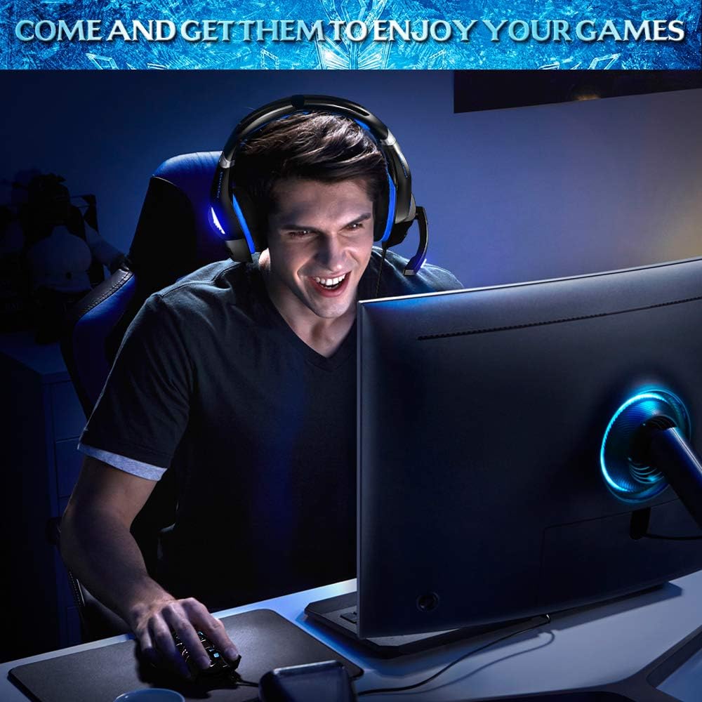 BENGOO GM-5 Stereo Gaming Headset for Xbox One, PS4, PC with Mouse, Noise Cancelling Over Ear Headphones with Mic, LED Light, Gaming Mouse Wired with 3200 DPI Adjustable and 6 Programmed Buttons