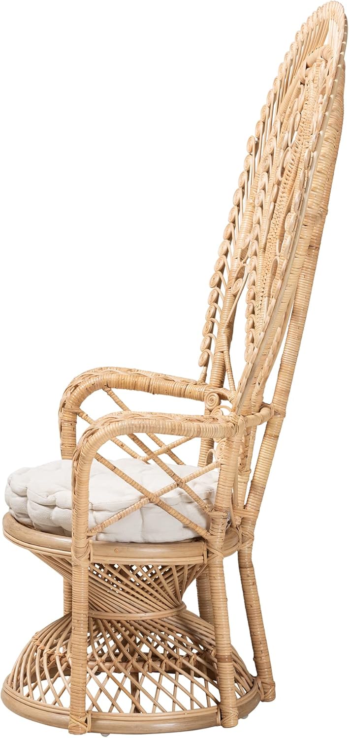 Baxton Studio Fedra Natural Rattan Peacock Chair, Oversized