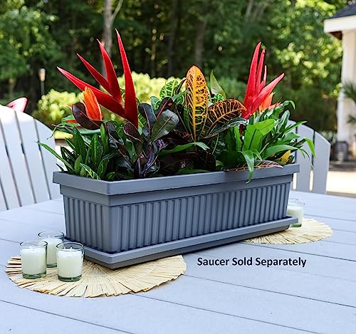 The HC Companies 30 Inch Venetian Rectangular Window Planter Box - Lightweight Plastic Indoor Outdoor Plant Pot with Drainage for Windowsill, Herbs, Flowers, Chocolate